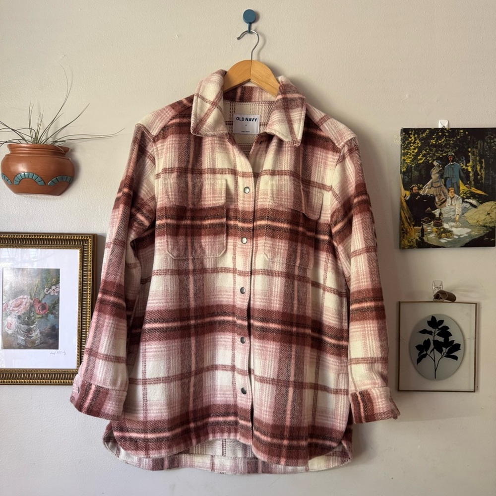 Old Navy Red and Cream Flannel Shirt Jacket